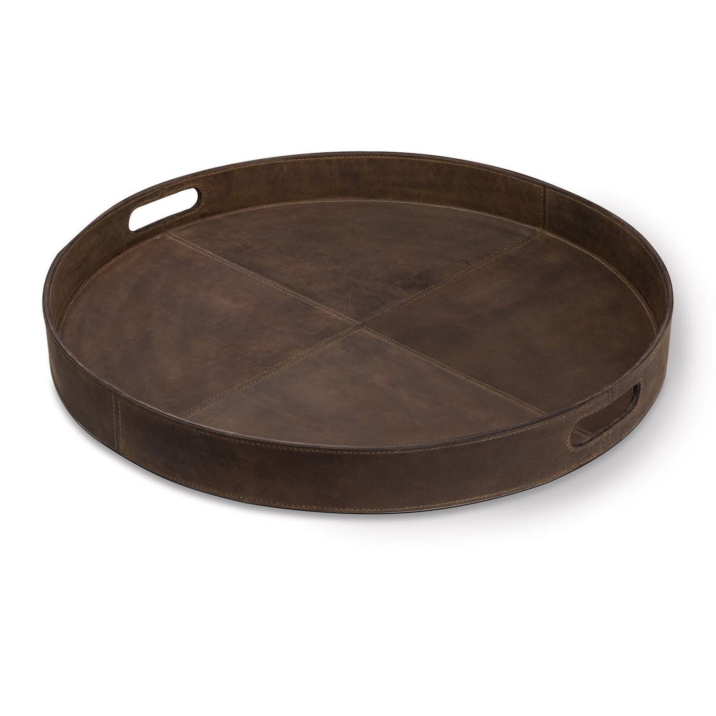 Derby Round Leather Tray (Brown).