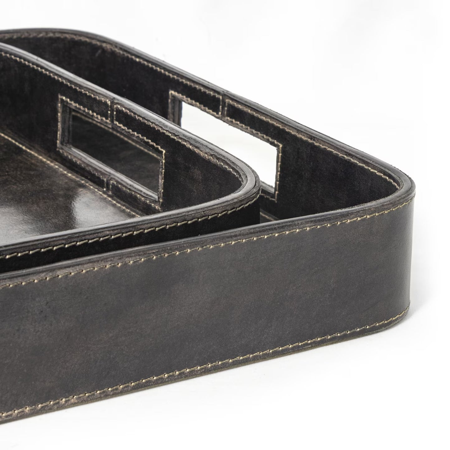 Derby Rectangle Leather Tray Set (Black).