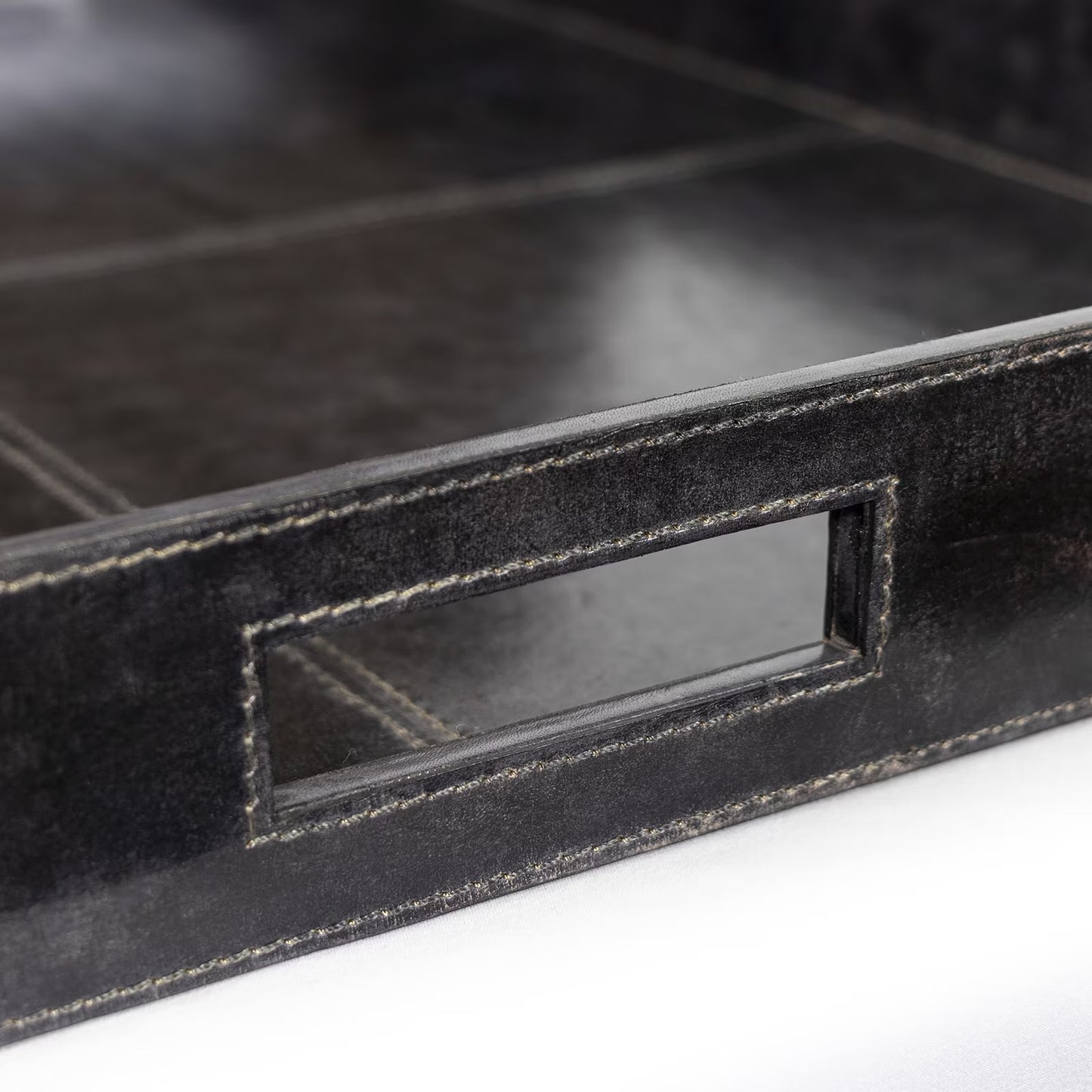Derby Square Leather Tray (Black).