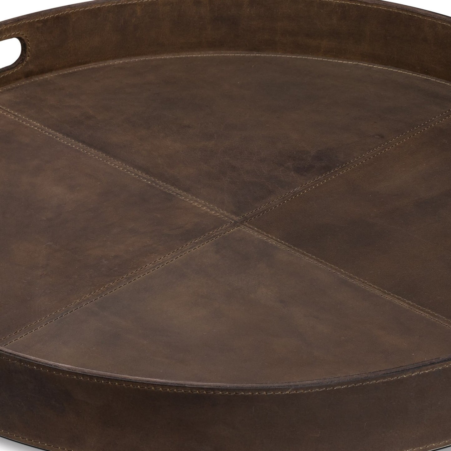 Derby Round Leather Tray (Brown).