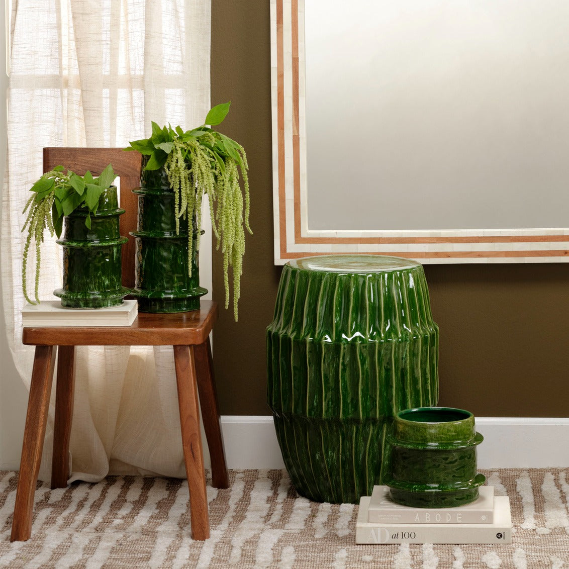 algae indoor plants Jamie Young Algae Ceramic Side Table, Green