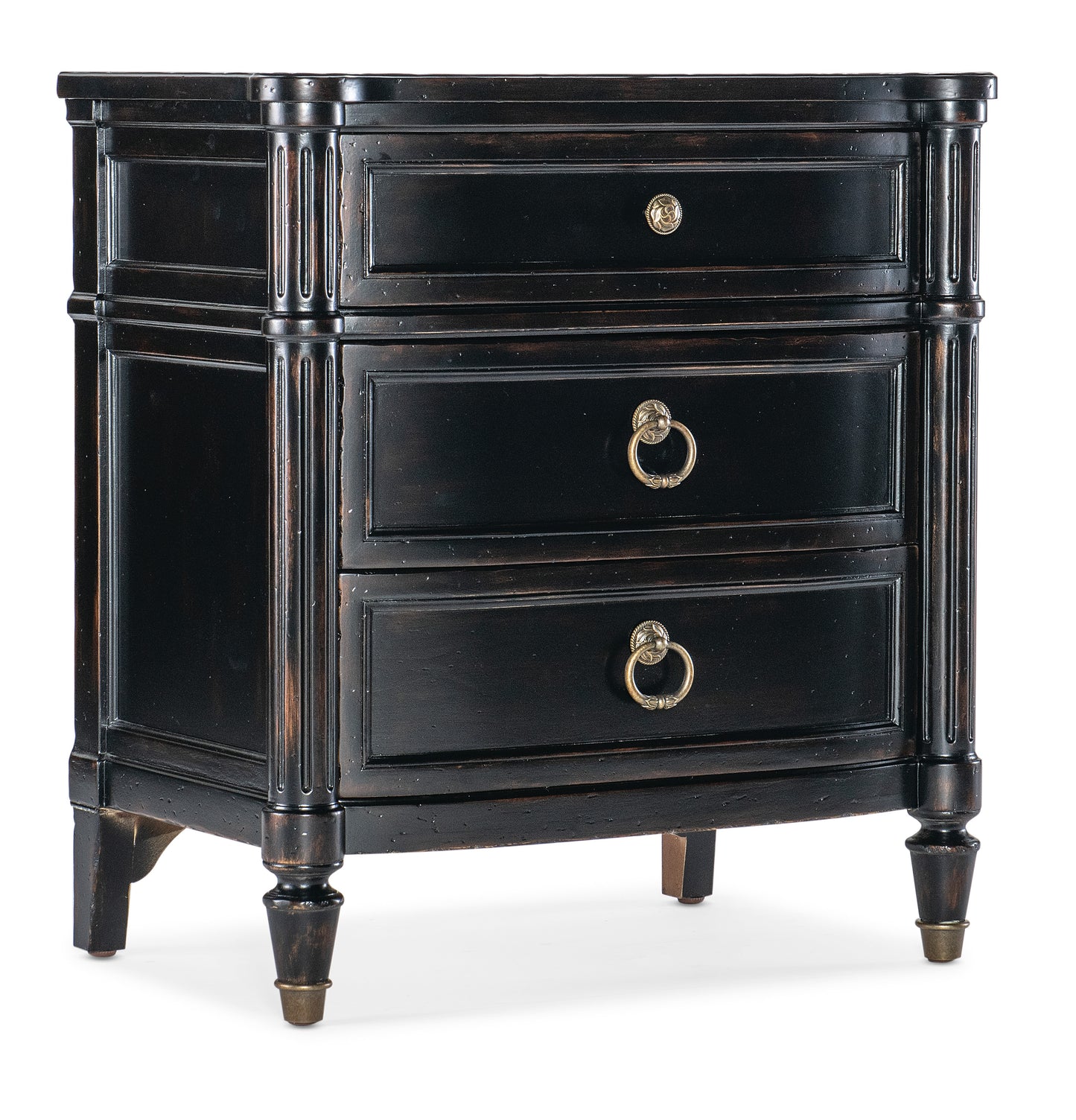 Charleston Three-Drawer Nightstand - Black Cherry.