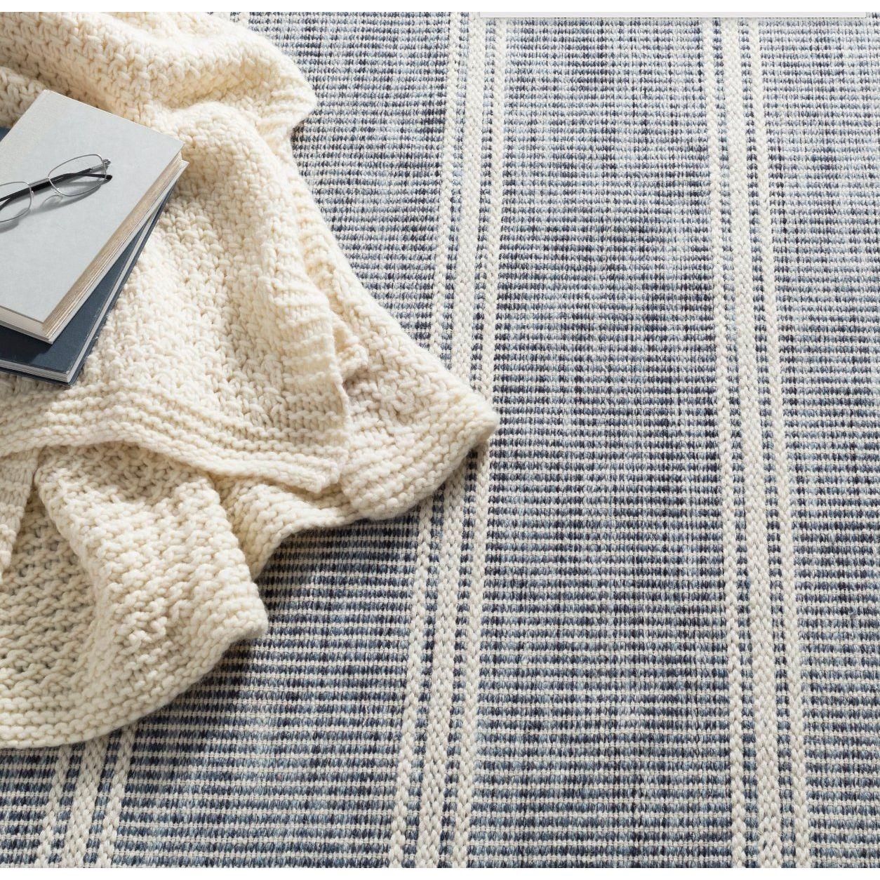 Malta Blue Handwoven Wool Rug.
