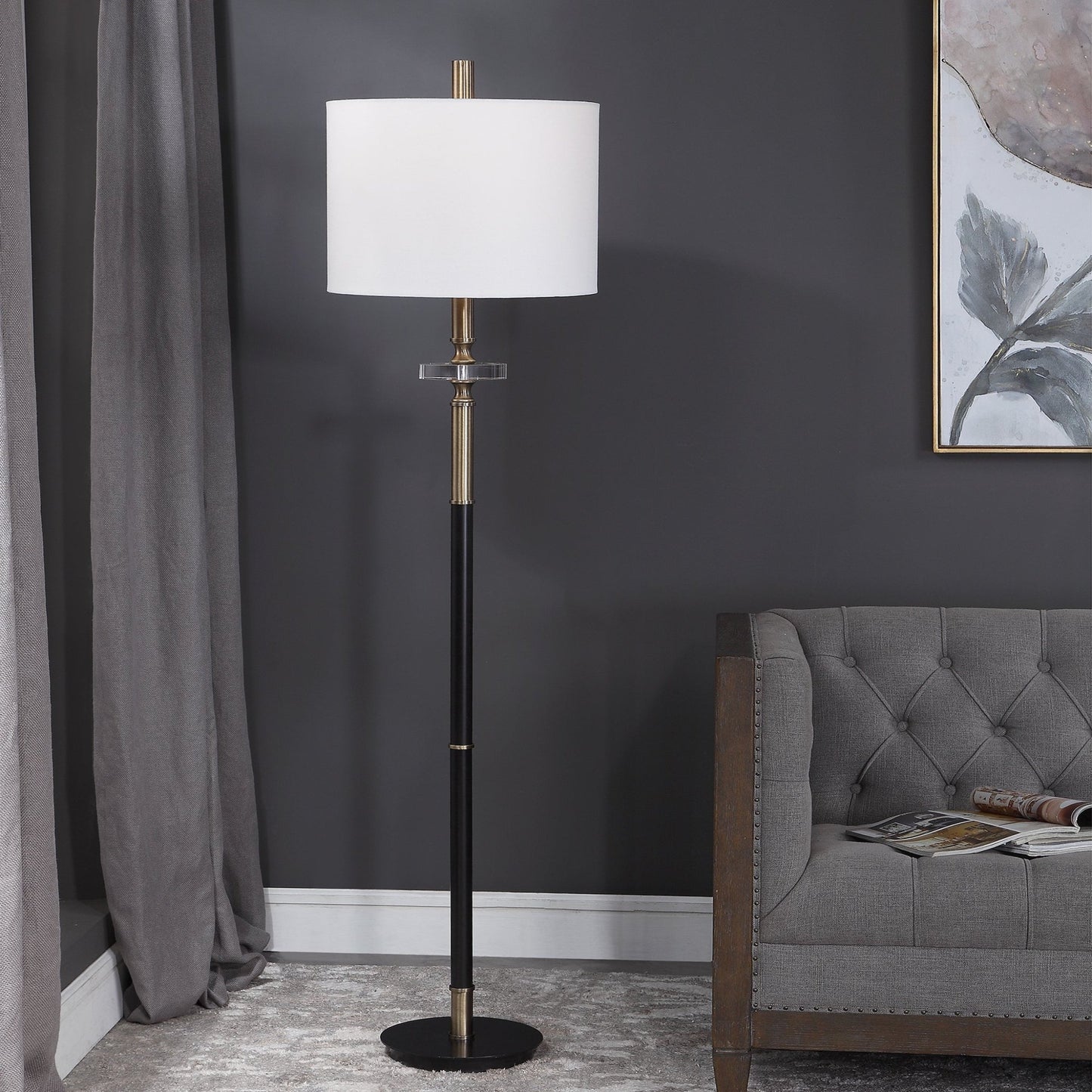 Maud Aged Black Floor Lamp.
