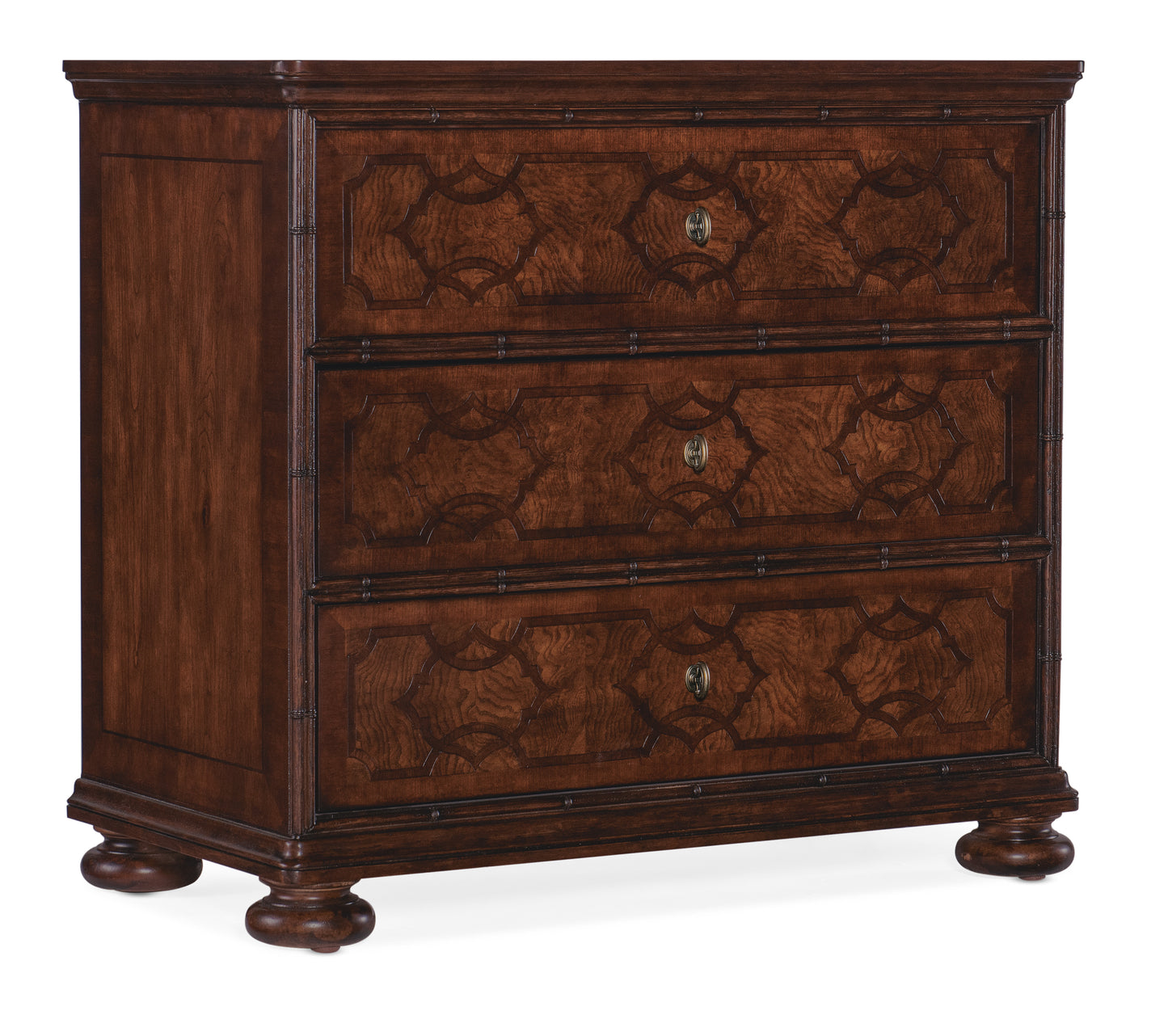 Charleston Three Self-closing Drawer Nightstand - Maraschino Cherry.