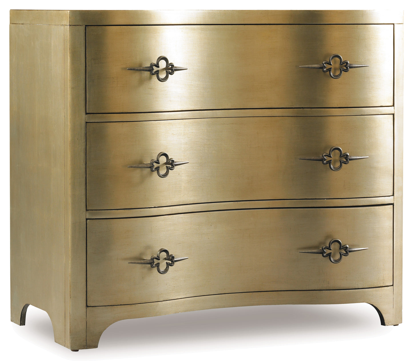 Sanctuary Three-Drawer Shaped Front Gold Chest.