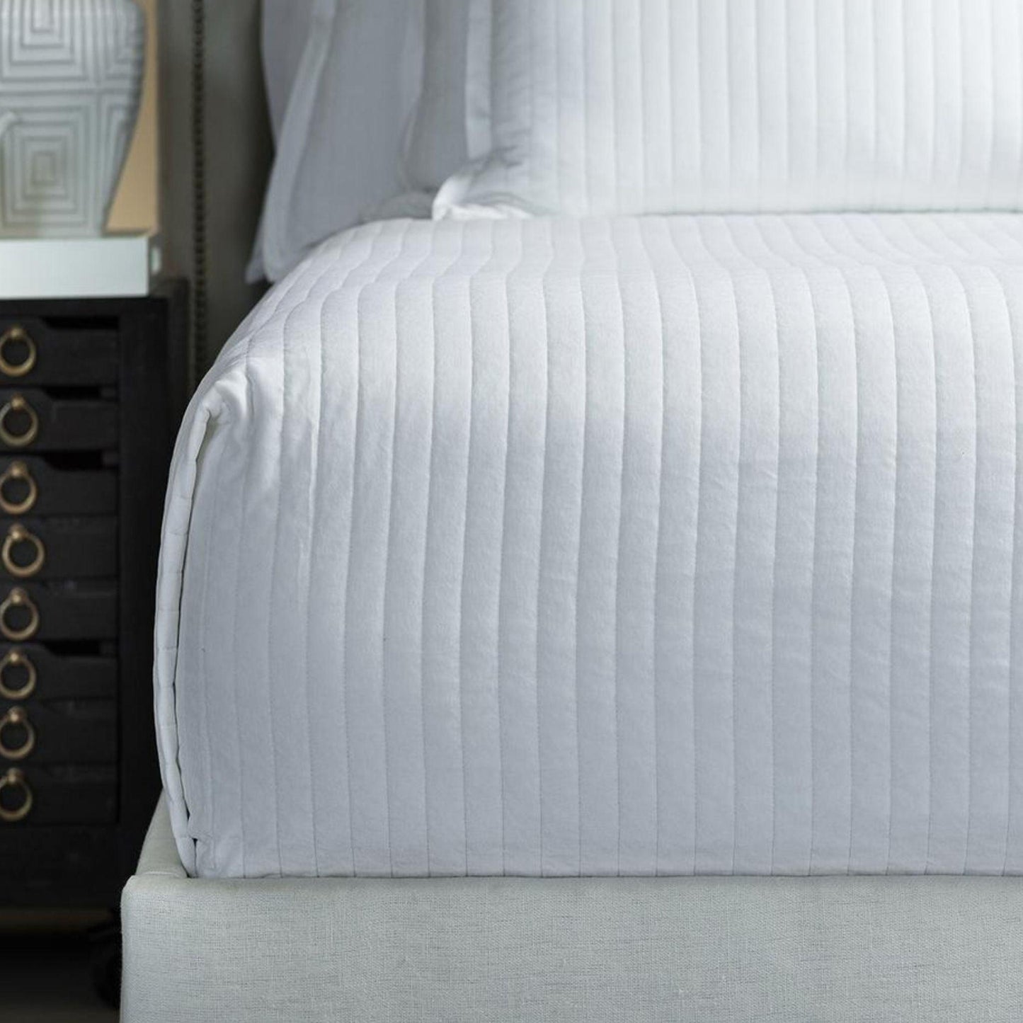 Aria Quilted King Coverlet White Matte Velvet.