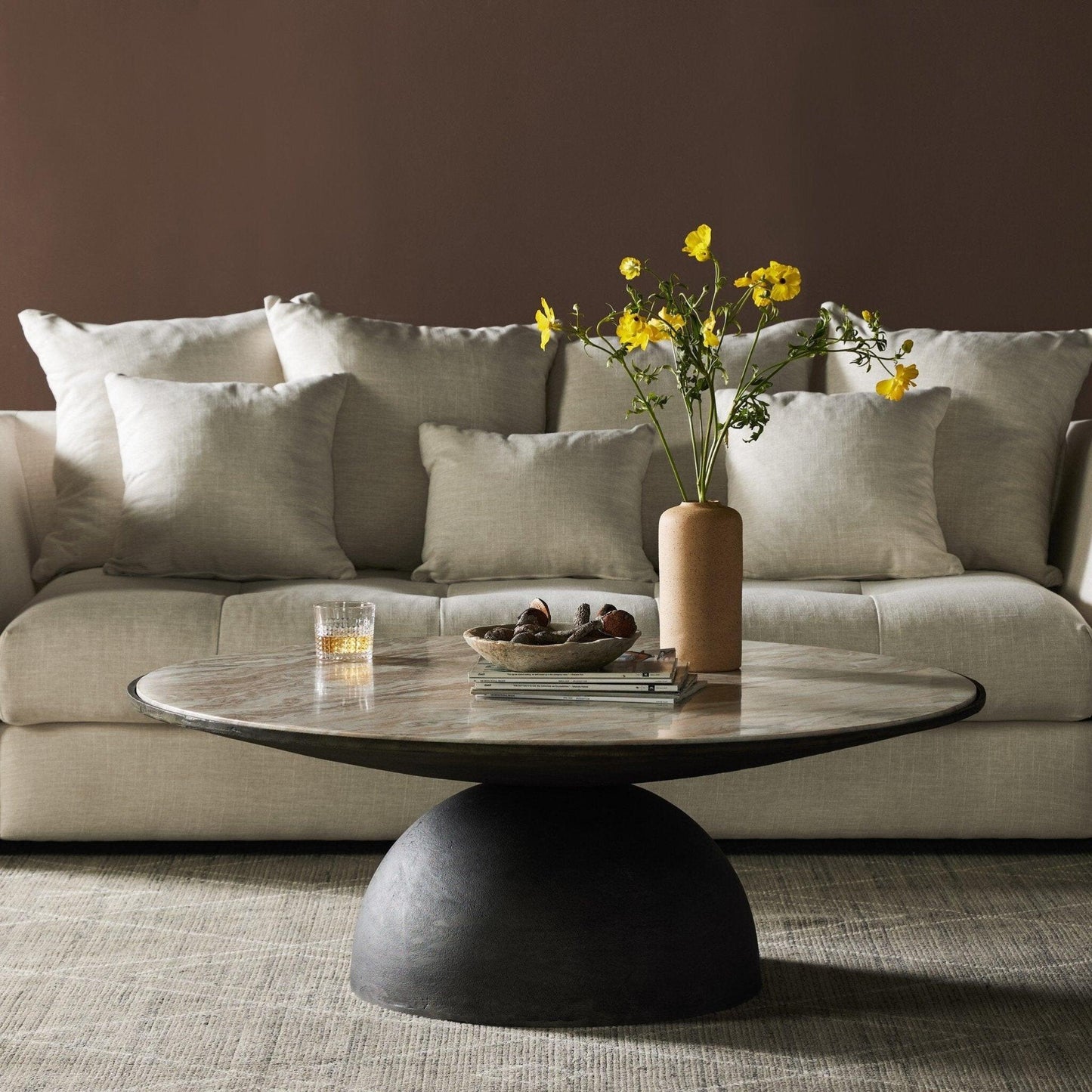 Corbett Large Coffee Table - Creamy Taupe Marble.