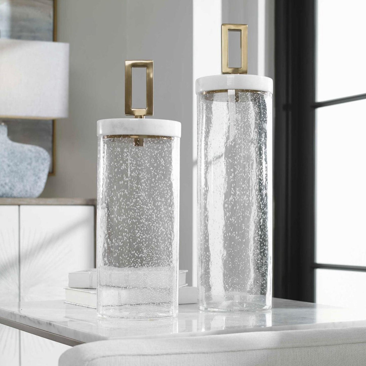 Hayworth Seeded Glass Containers, Set of Two.