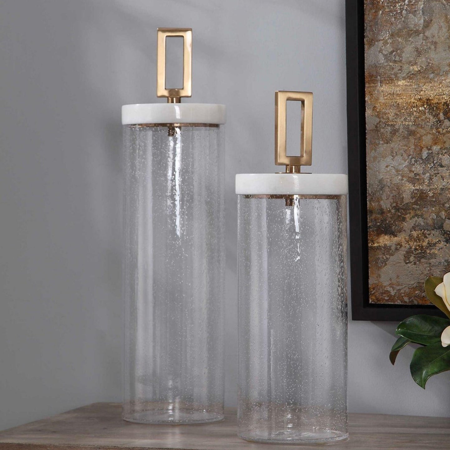 Hayworth Seeded Glass Containers, Set of Two.