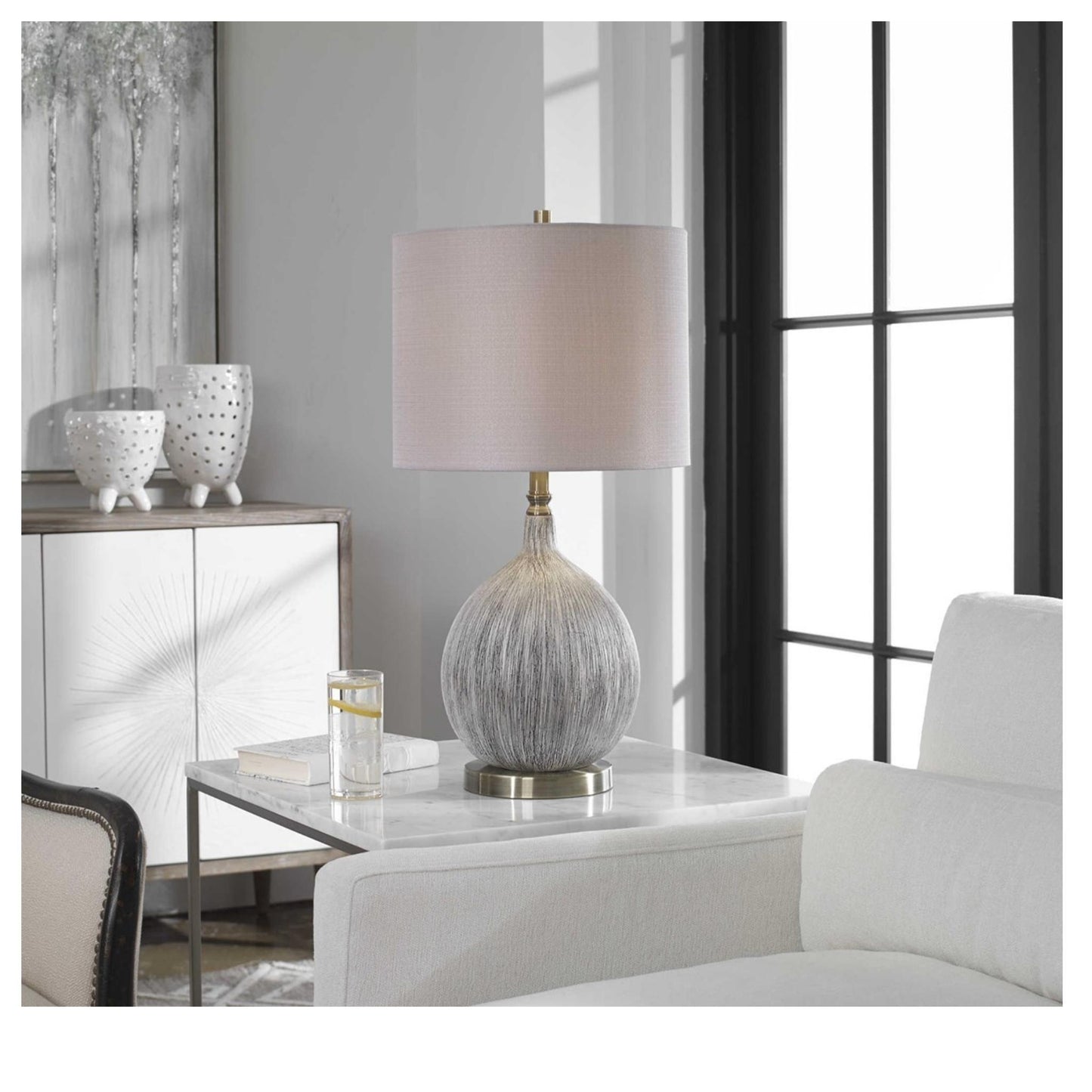 Hedera Old Ivory and Aged Black Ceramic Table Lamp.