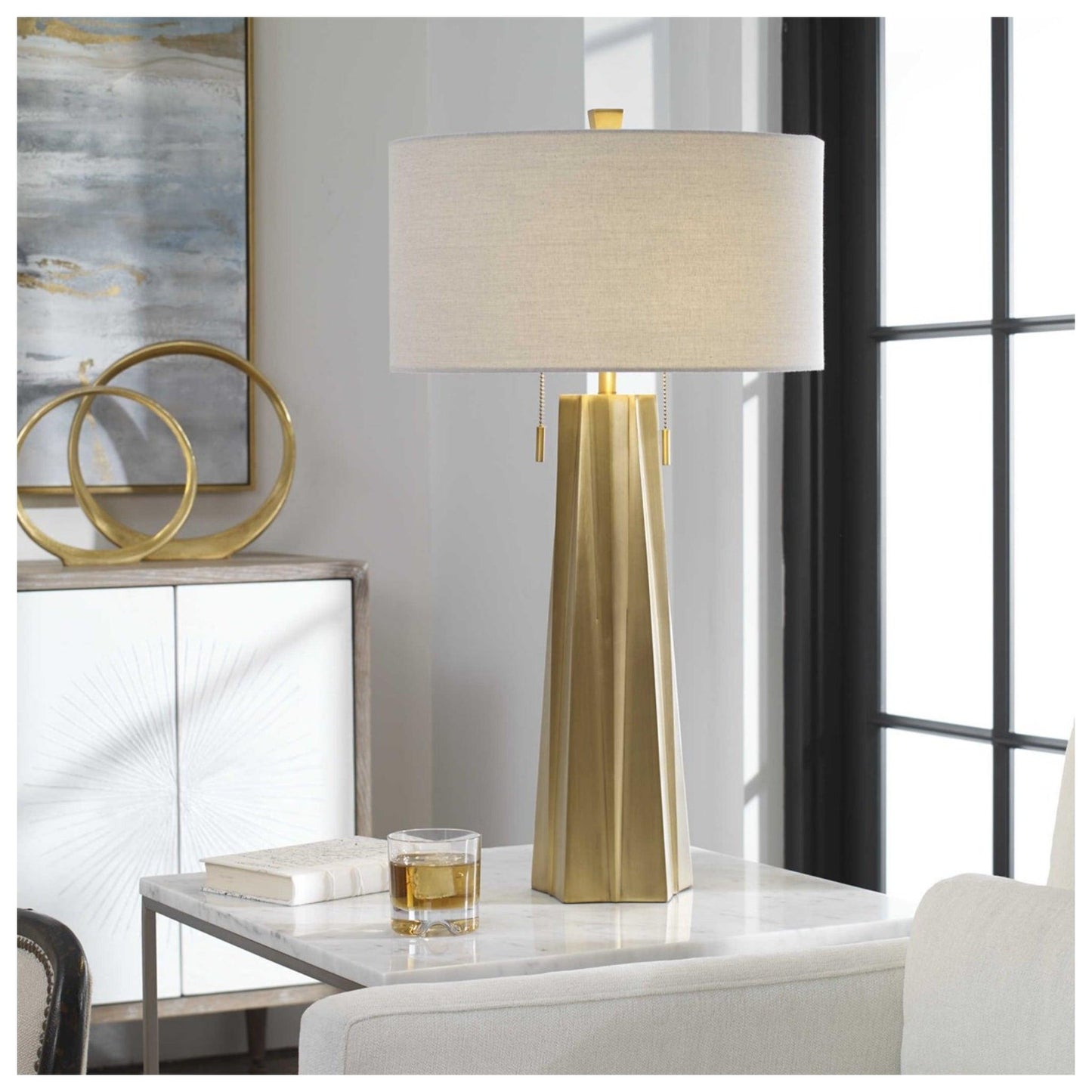 Maris Plated Antiqued Brass Metal Table Lamp.