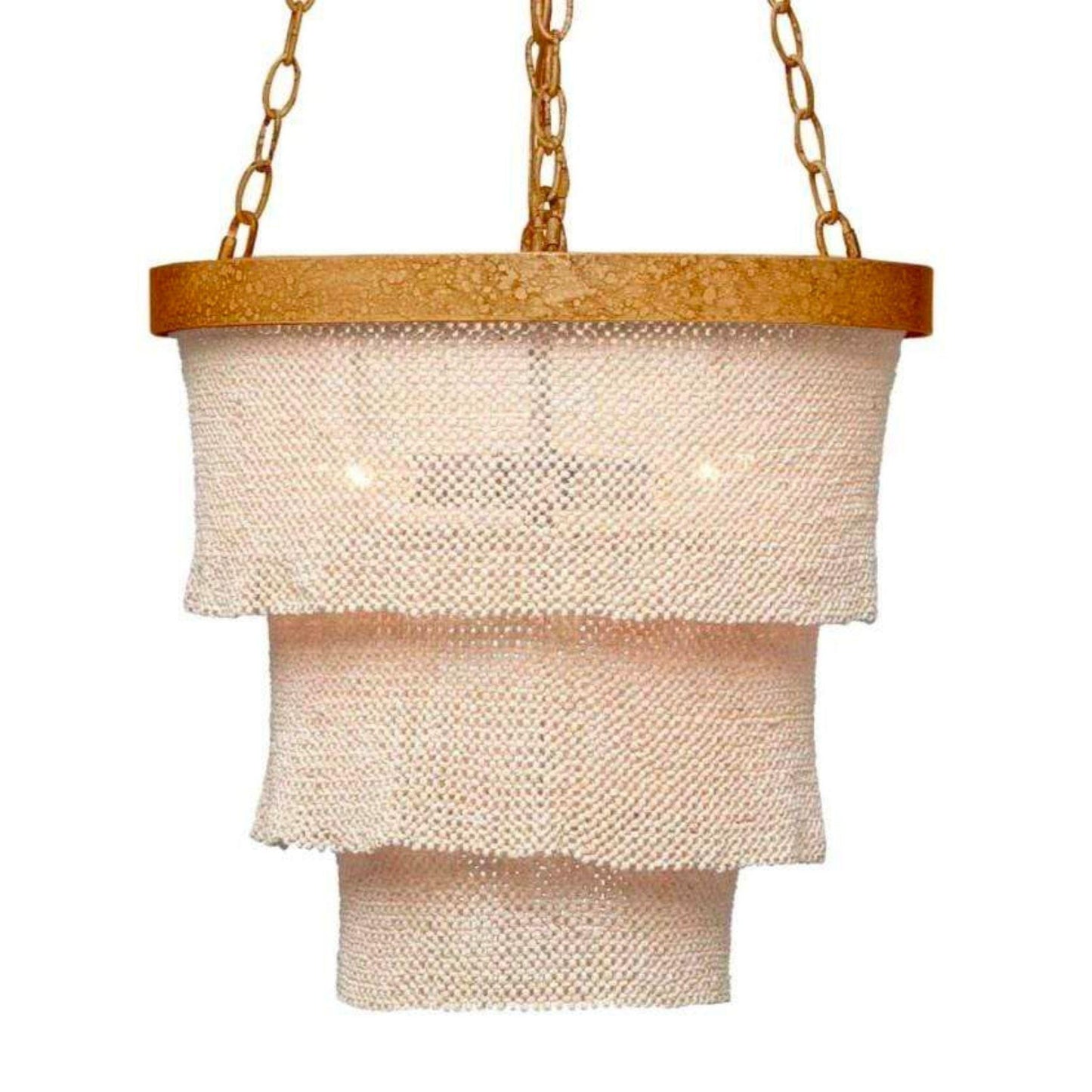Patricia Round Chandelier, Natural Coco Beads Gold Metal.