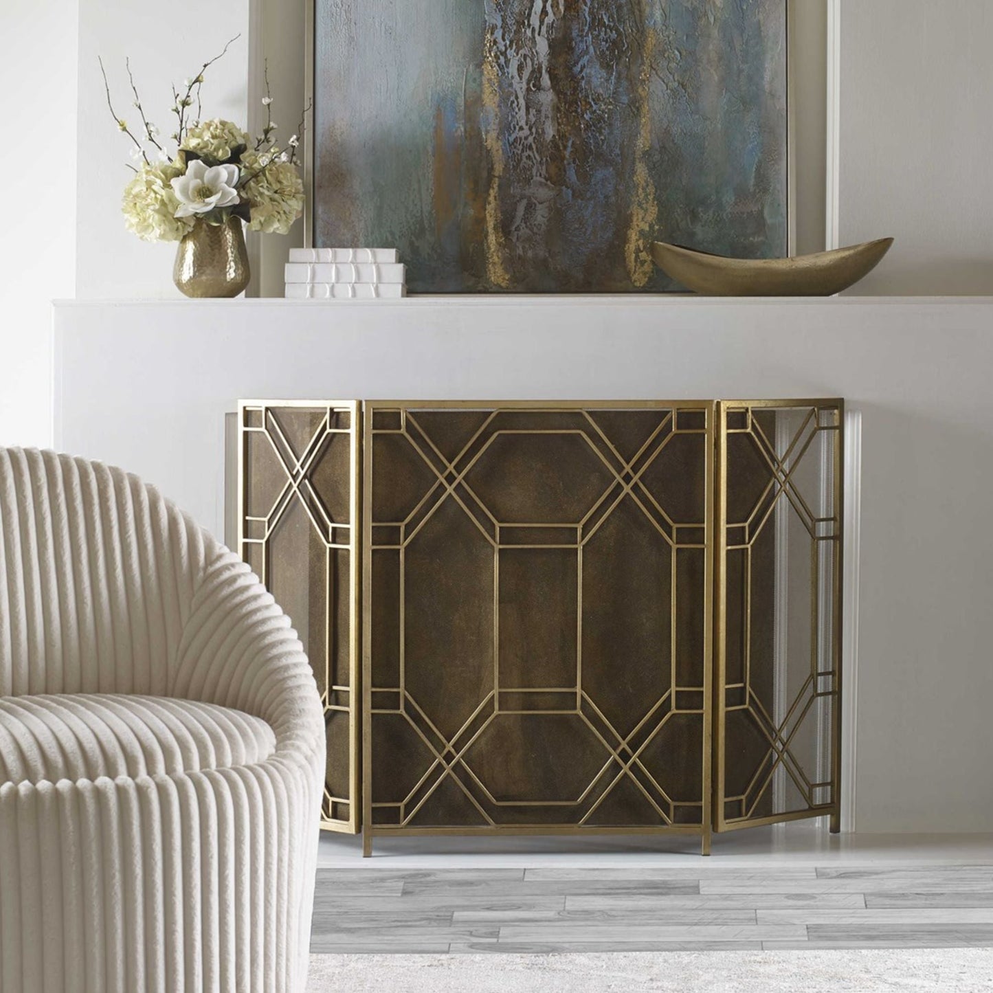 Rosen Fireplace Screen - Antiqued Gold Leaf.