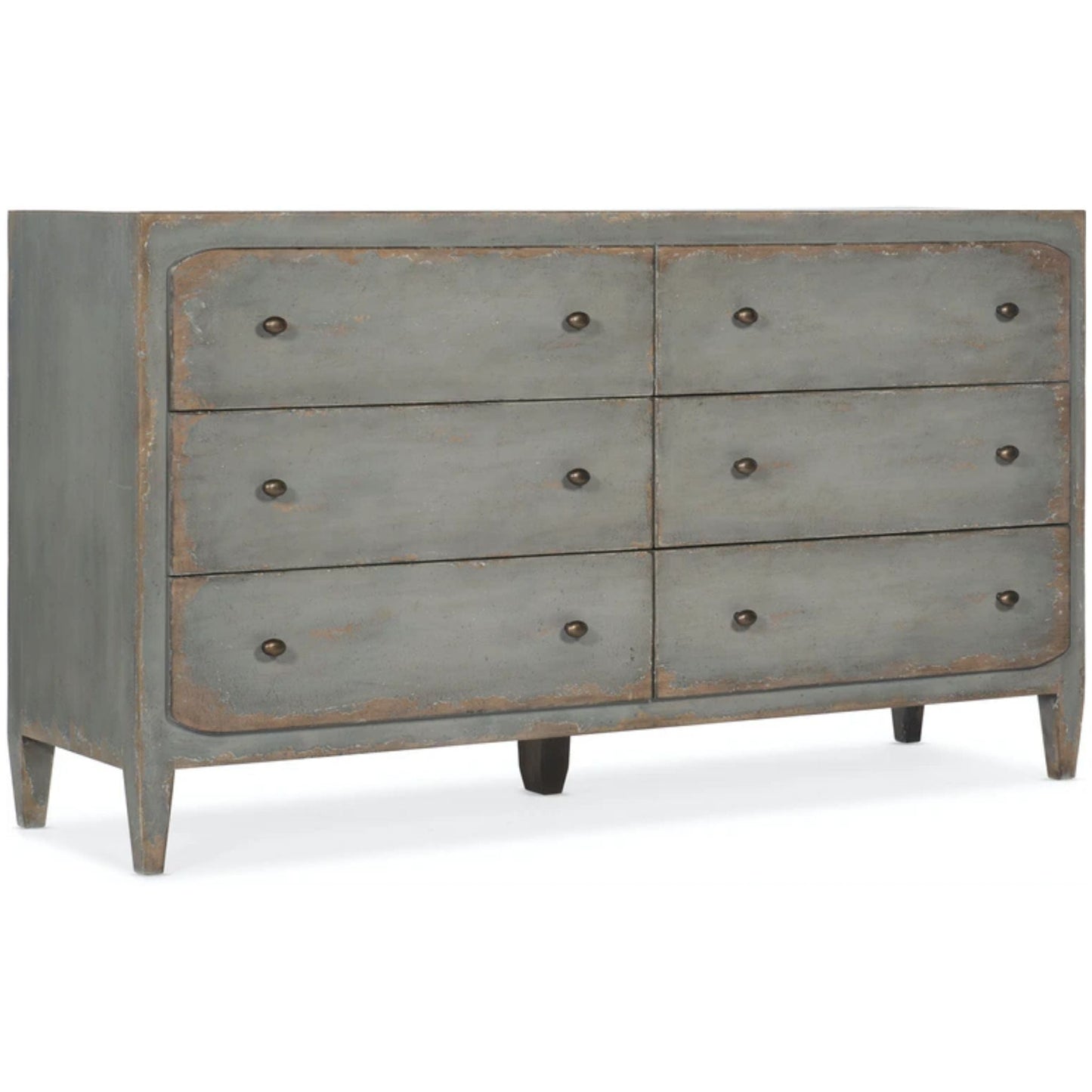 Speckled Gray Six Drawer Dresser.