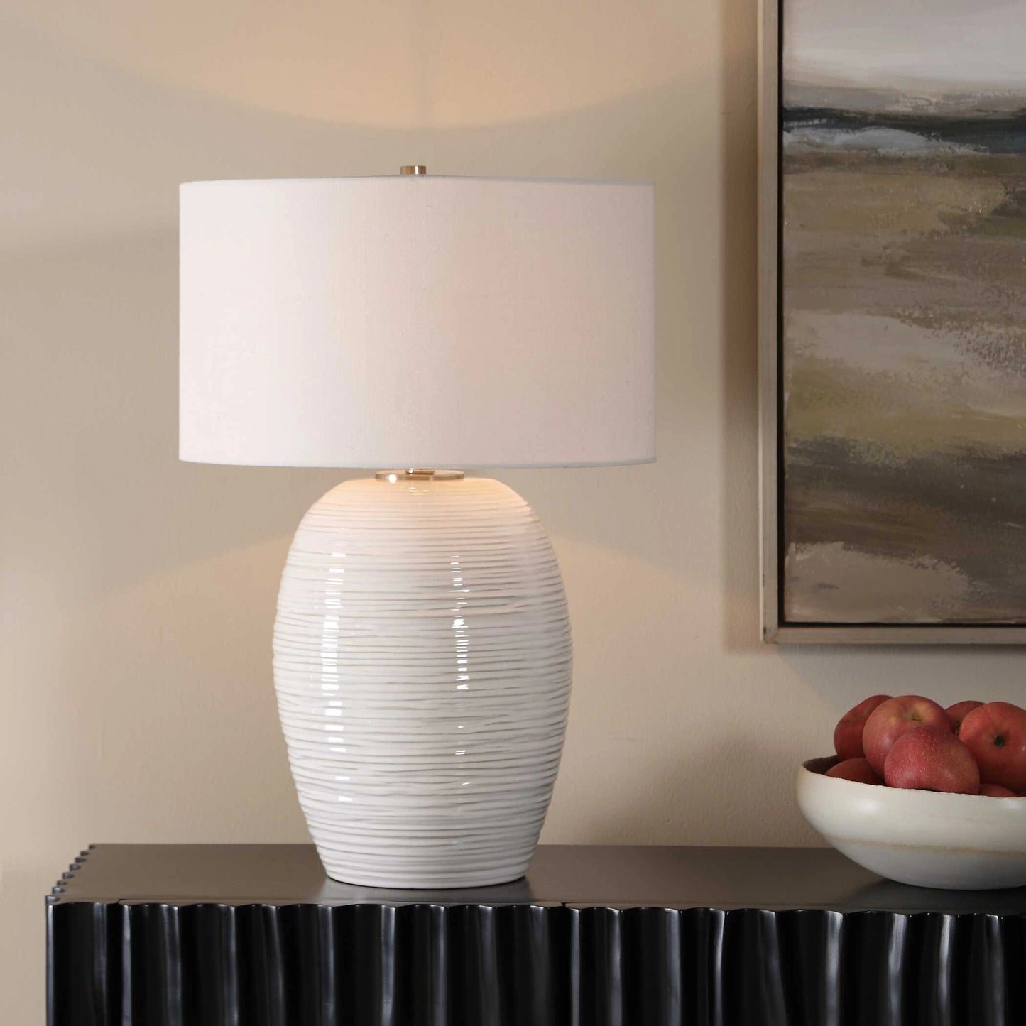 Uttermost Alkman White Glaze Table Lamp