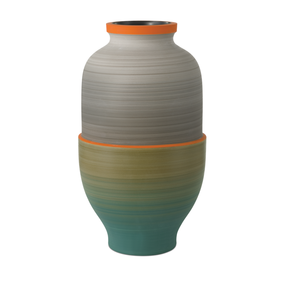 
                      
                        Happy 80's Gray, Beige, Orange & Blue Vase Set of 3.
                      
                    