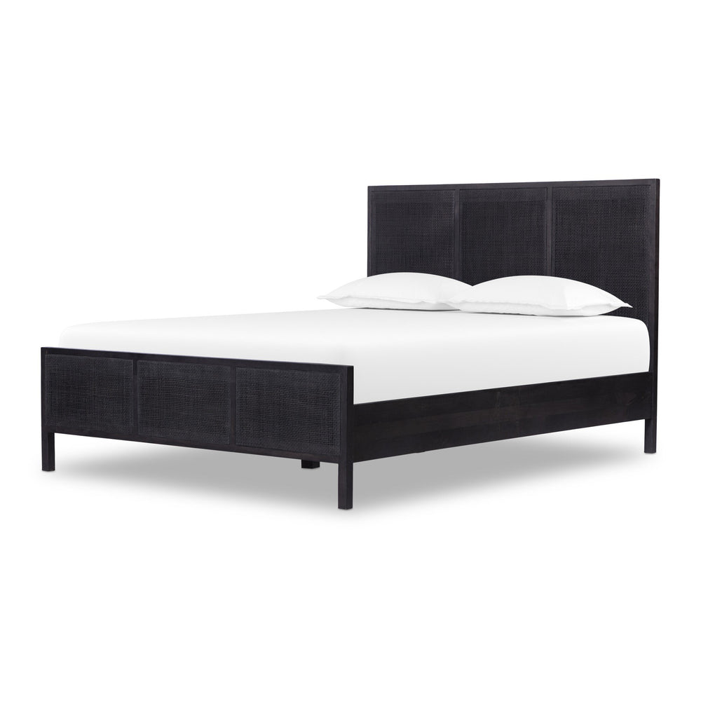 Sydney Queen Bed - Black Wash with Black Cane