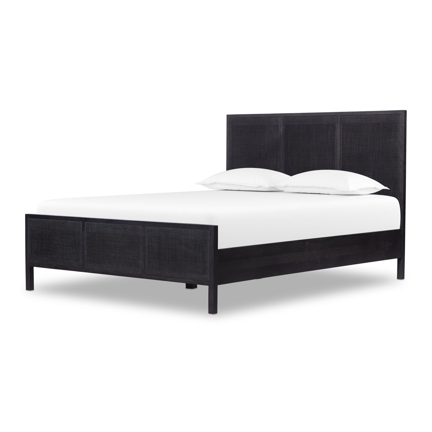 Sydney Queen Bed - Black Wash with Black Cane