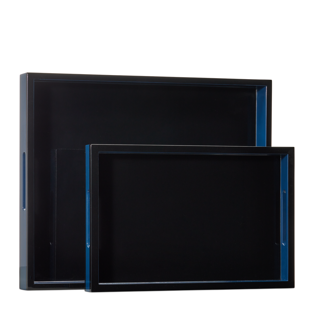 
                      
                        Navy Lacquer Tray Set of 2.
                      
                    