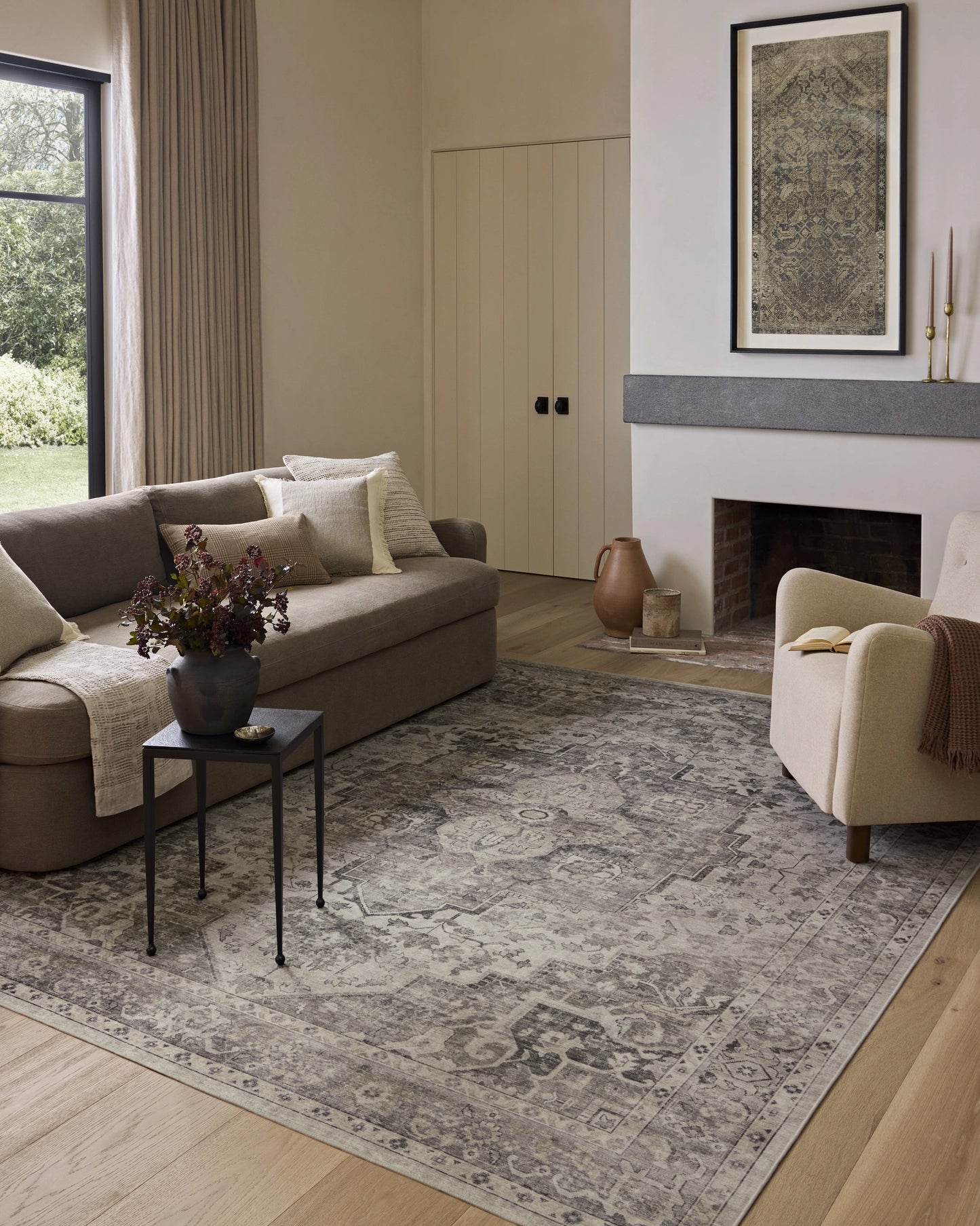 Amber Lewis x Loloi Josie Silver / Natural 7'-6" x 9'-6" Machine Washable Area Rug