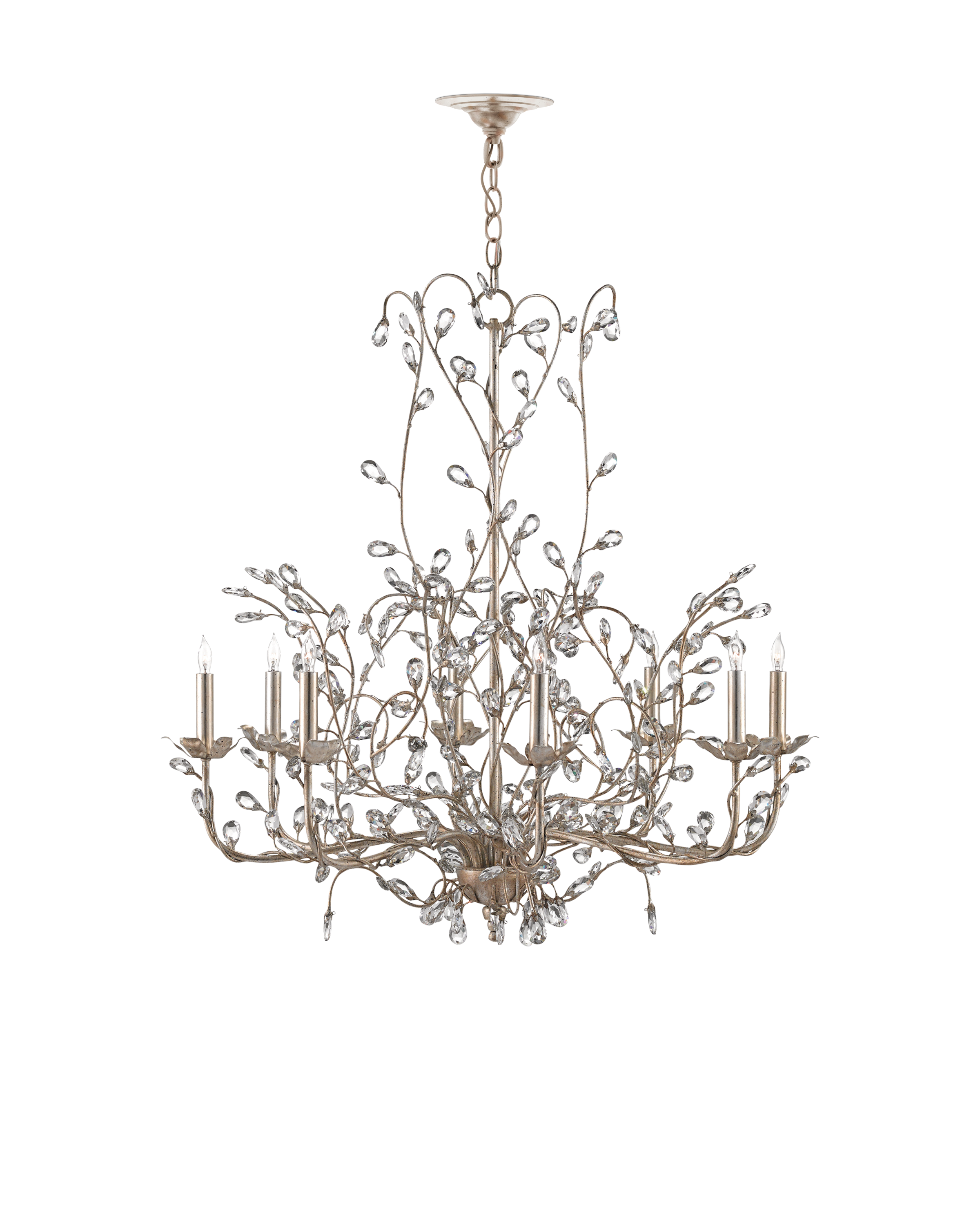 Crystal Bud Large Silver Chandelier