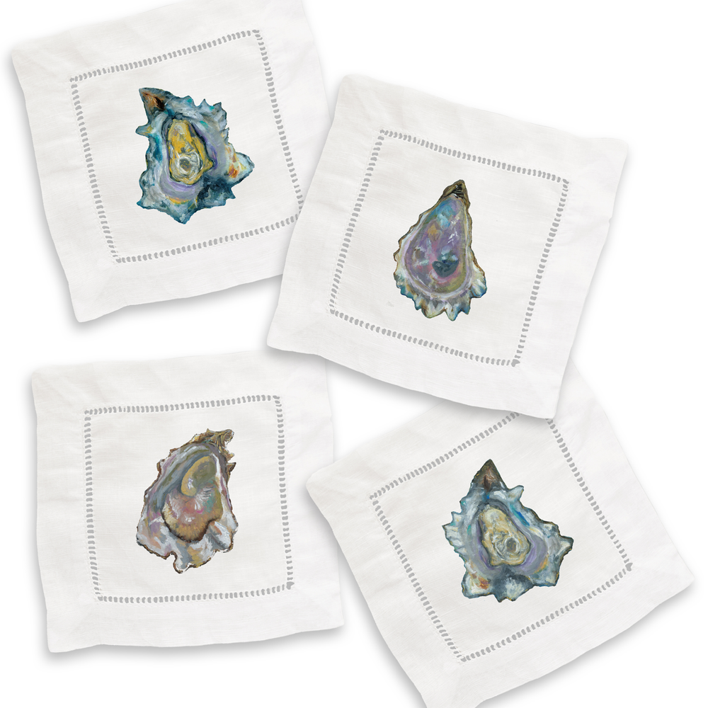 Oysters Linen Cocktail Napkin Set of 4