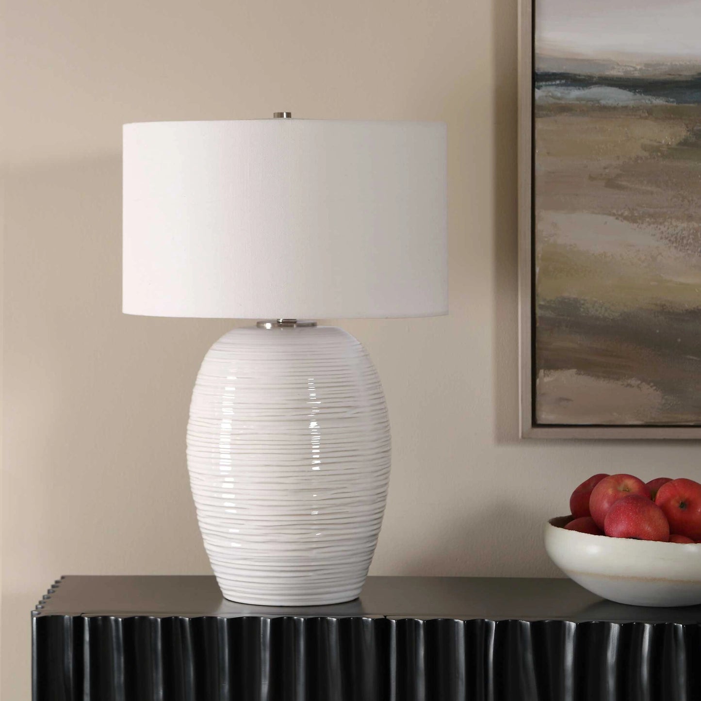 Uttermost Alkman White Glaze Table Lamp