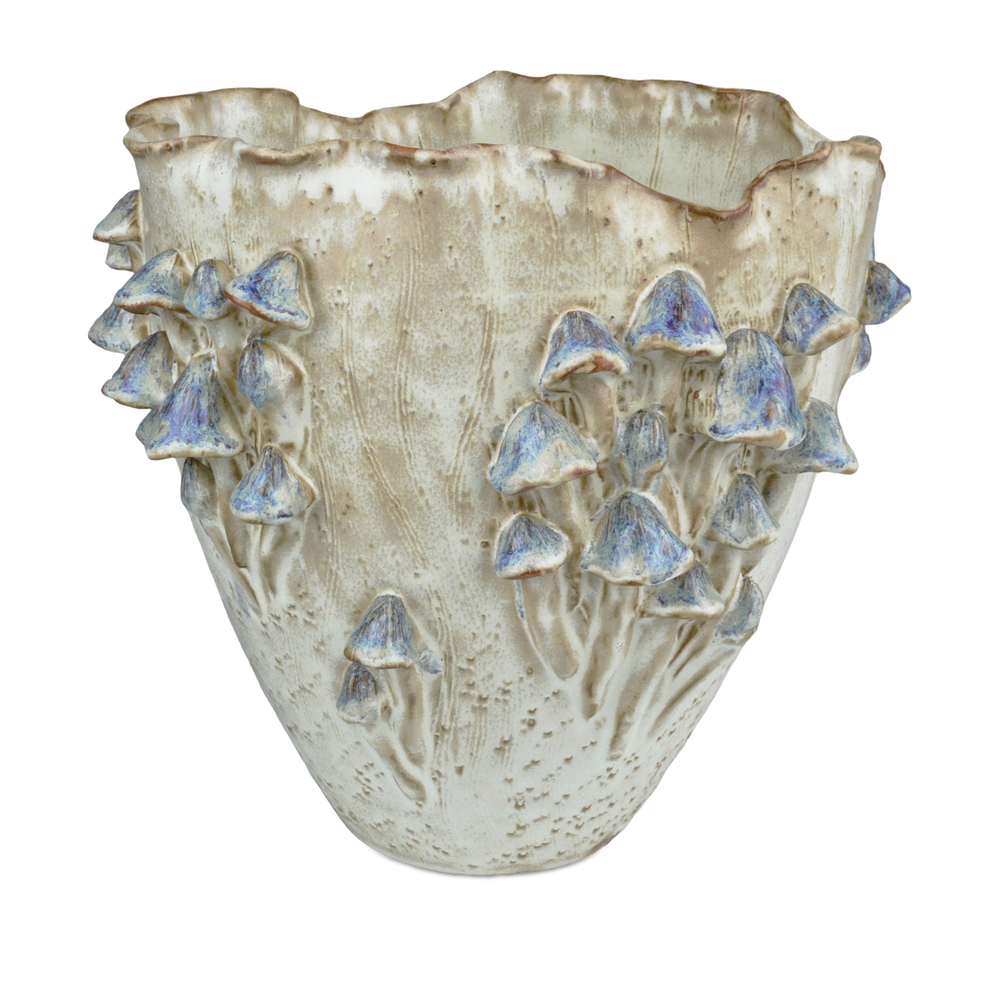 Black Forest Mushrooms Large Ivory Vase
