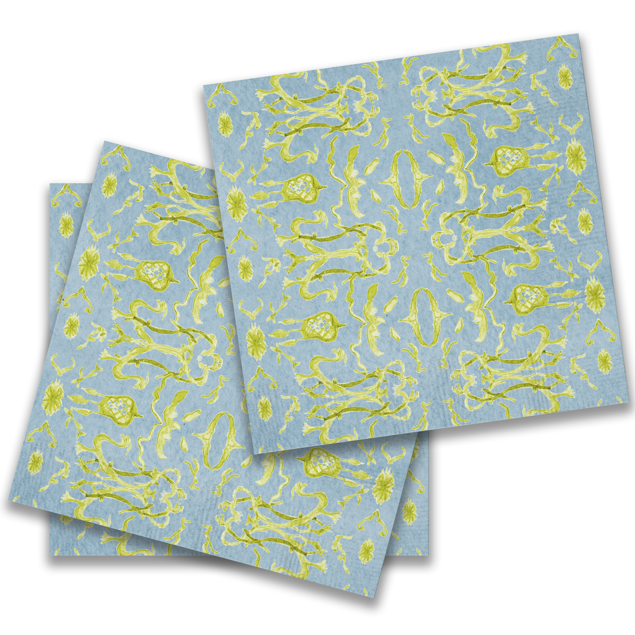 Blue & Chartreuse Chinoiserie Cocktail Napkin – Outrageous Interiors ...