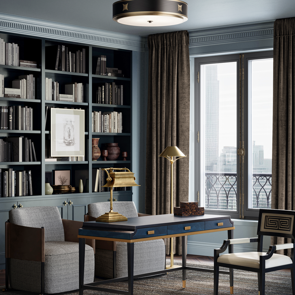 
                      
                        Huntsman Black Semi-Flush Mount.
                      
                    