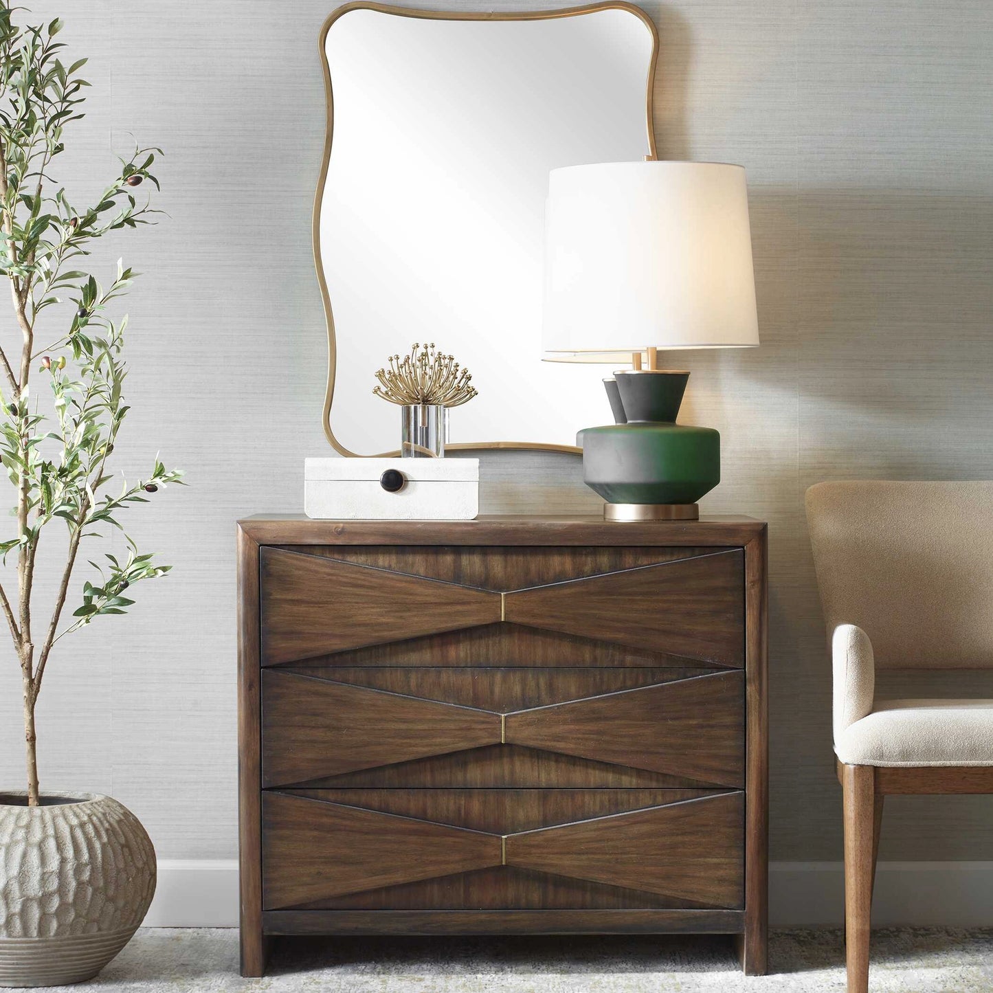 Uttermost Bowtie 3 Drawer Mid-Century Chest