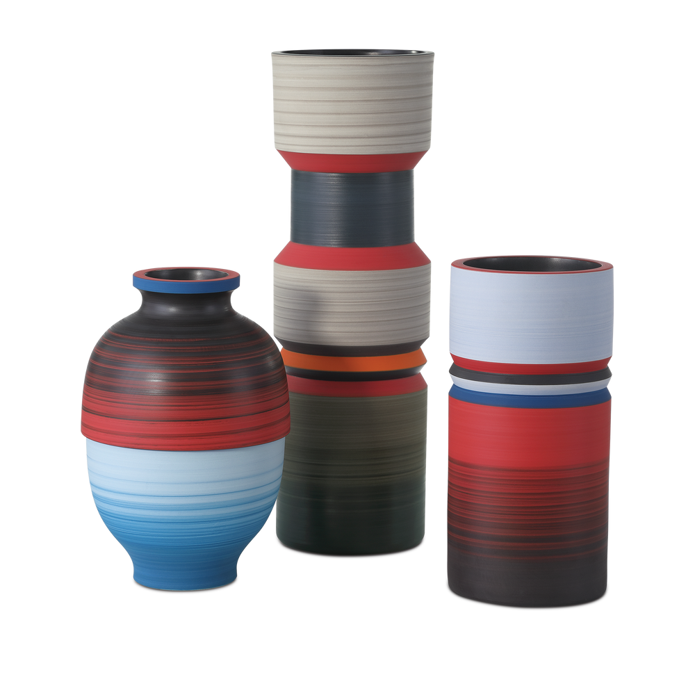 Happy 80's Black, Blue, Red & Orange Vase Set of 3.