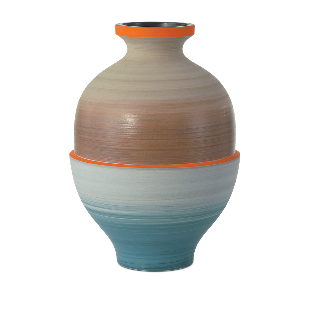 
                      
                        Happy 80's Gray, Beige, Orange & Blue Vase Set of 3.
                      
                    