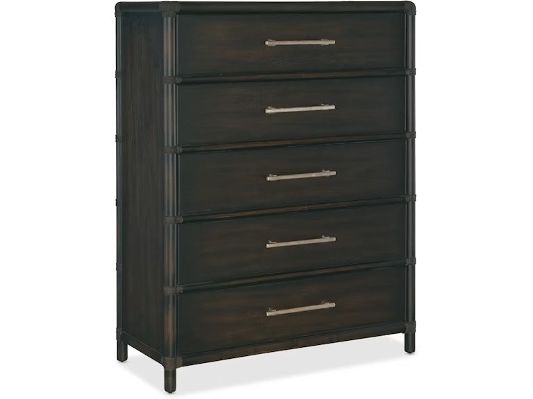 Retreat Pole Rattan Five-Drawer Chest - Black Sand.