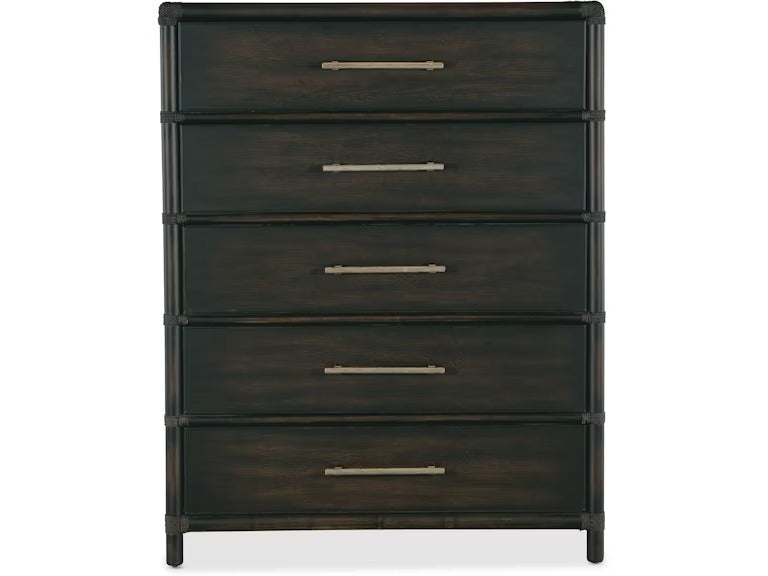 Retreat Pole Rattan Five-Drawer Chest - Black Sand.