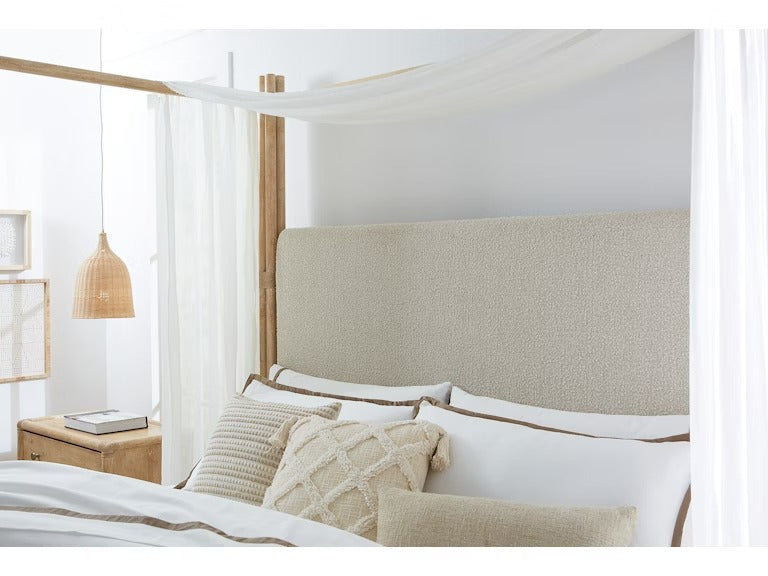 
                      
                        Retreat Pole Rattan Cal King Upholstered Poster Bed withCanopy - Dune.
                      
                    