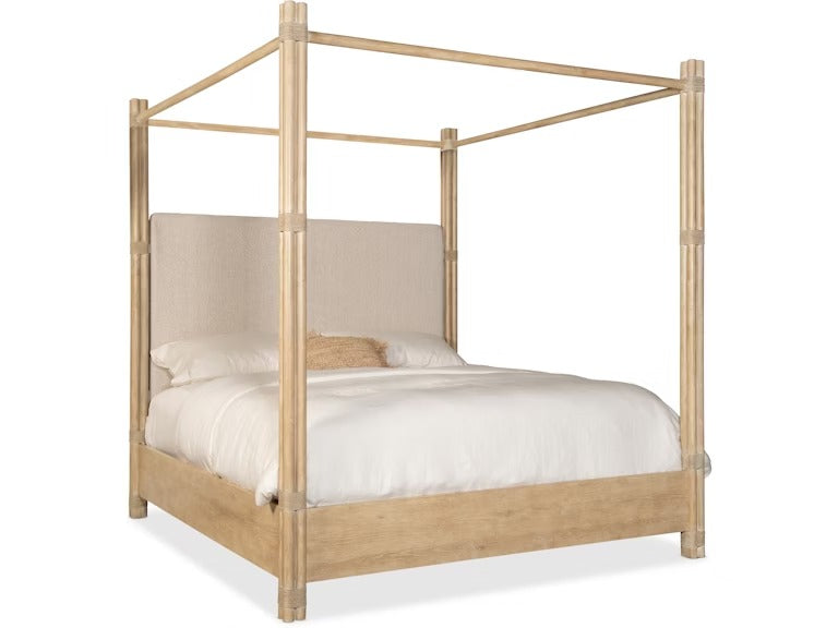 Retreat Pole Rattan King Upholstered Poster Bed withCanopy - Dune.