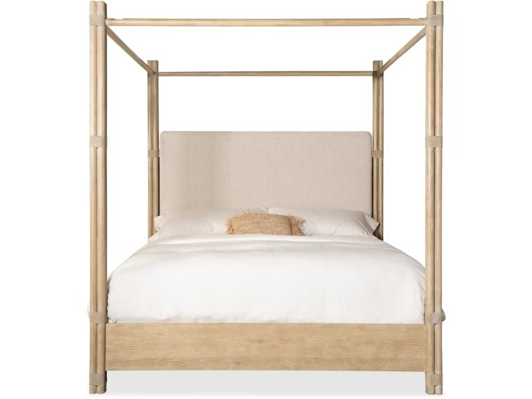 Retreat Pole Rattan Cal King Upholstered Poster Bed withCanopy - Dune.