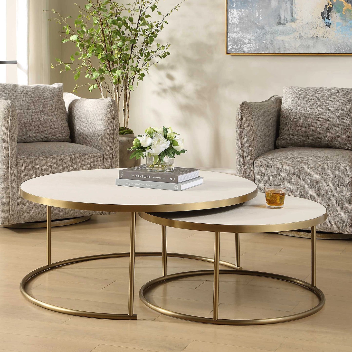 Uttermost Aragon White Nesting Coffee Tables Set/2