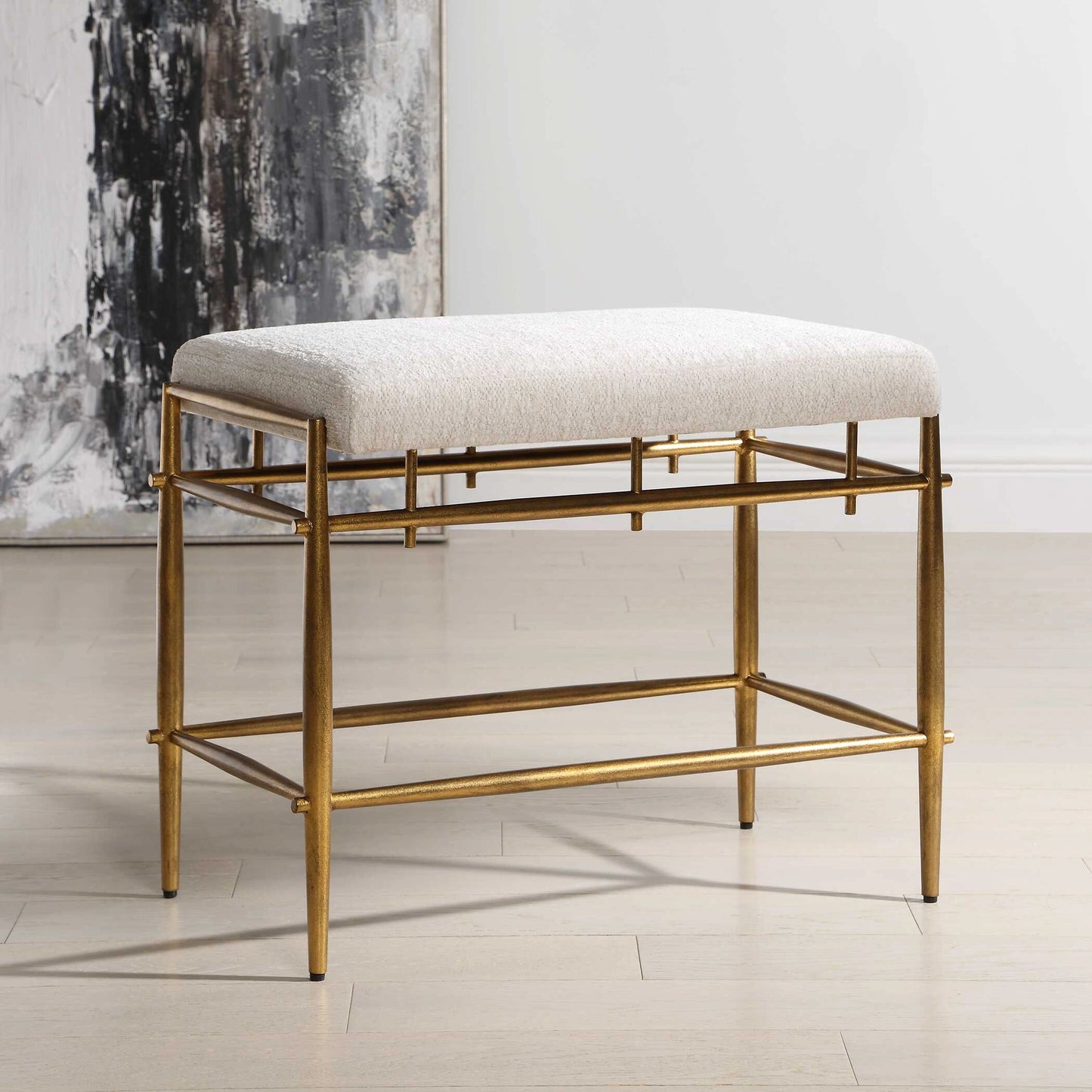 Uttermost Karleen Plush White Small Brass Bench