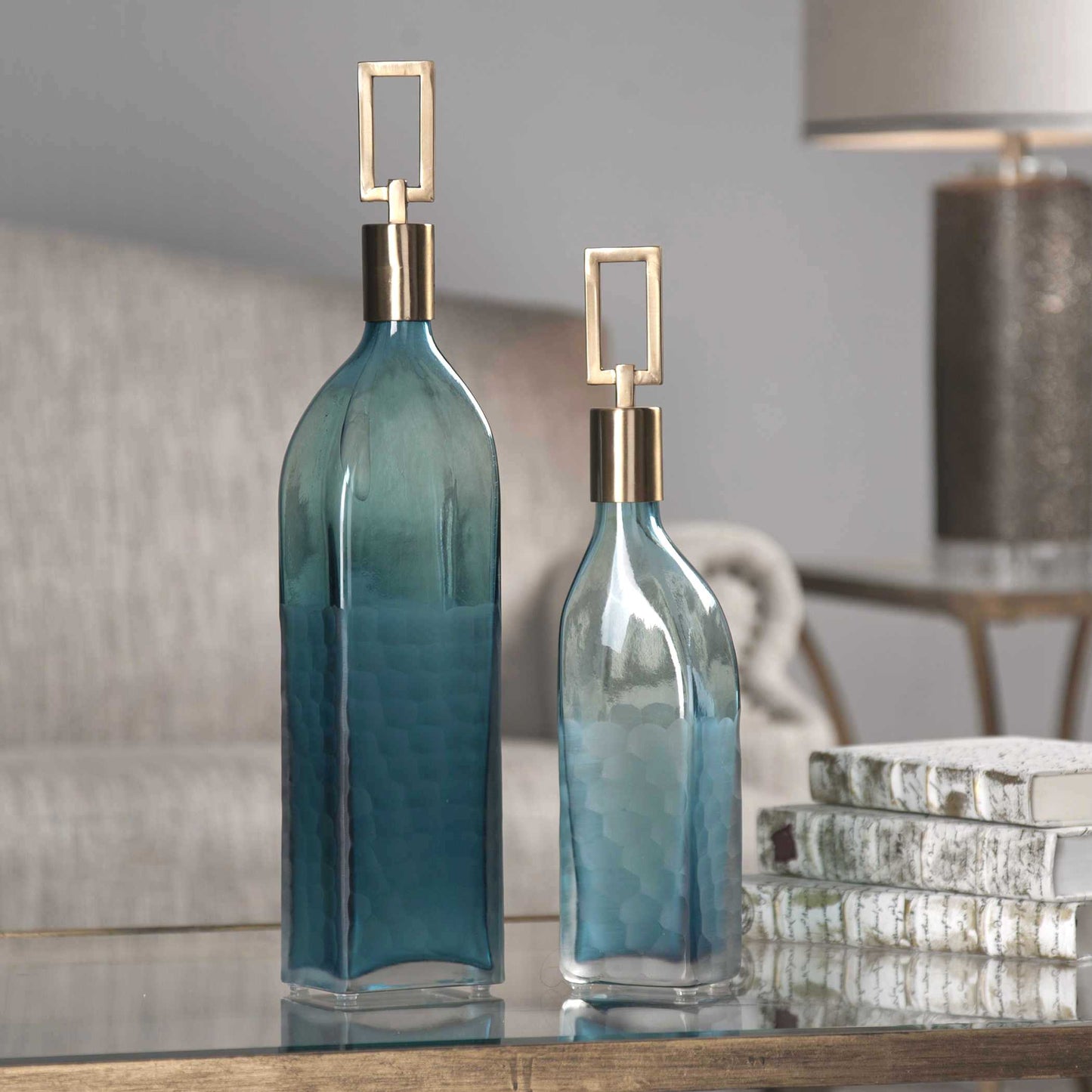 Uttermost Annabella Teal Glass Bottles Set/2