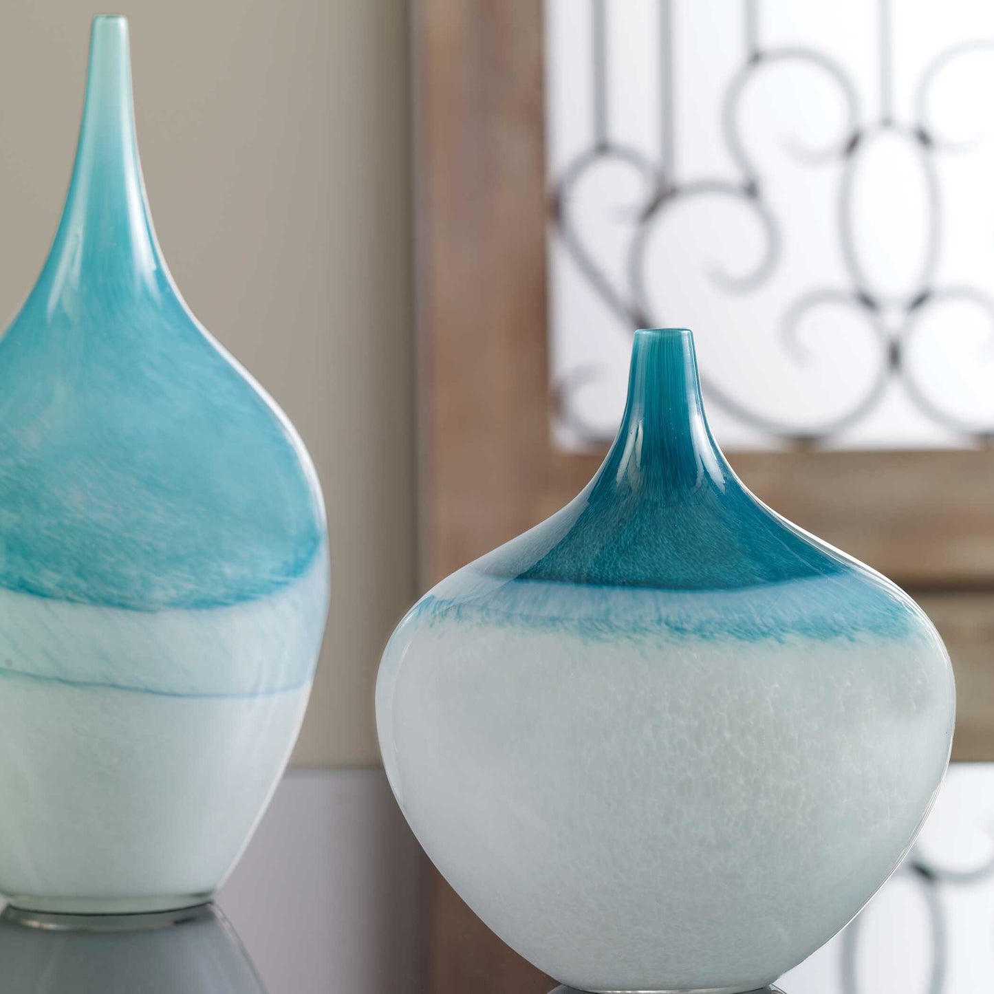 Uttermost Carla Teal White Vases Set/2