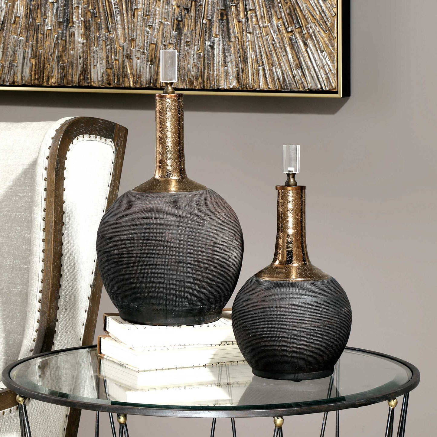 Uttermost Arnav Matte Black Bottles Set/2