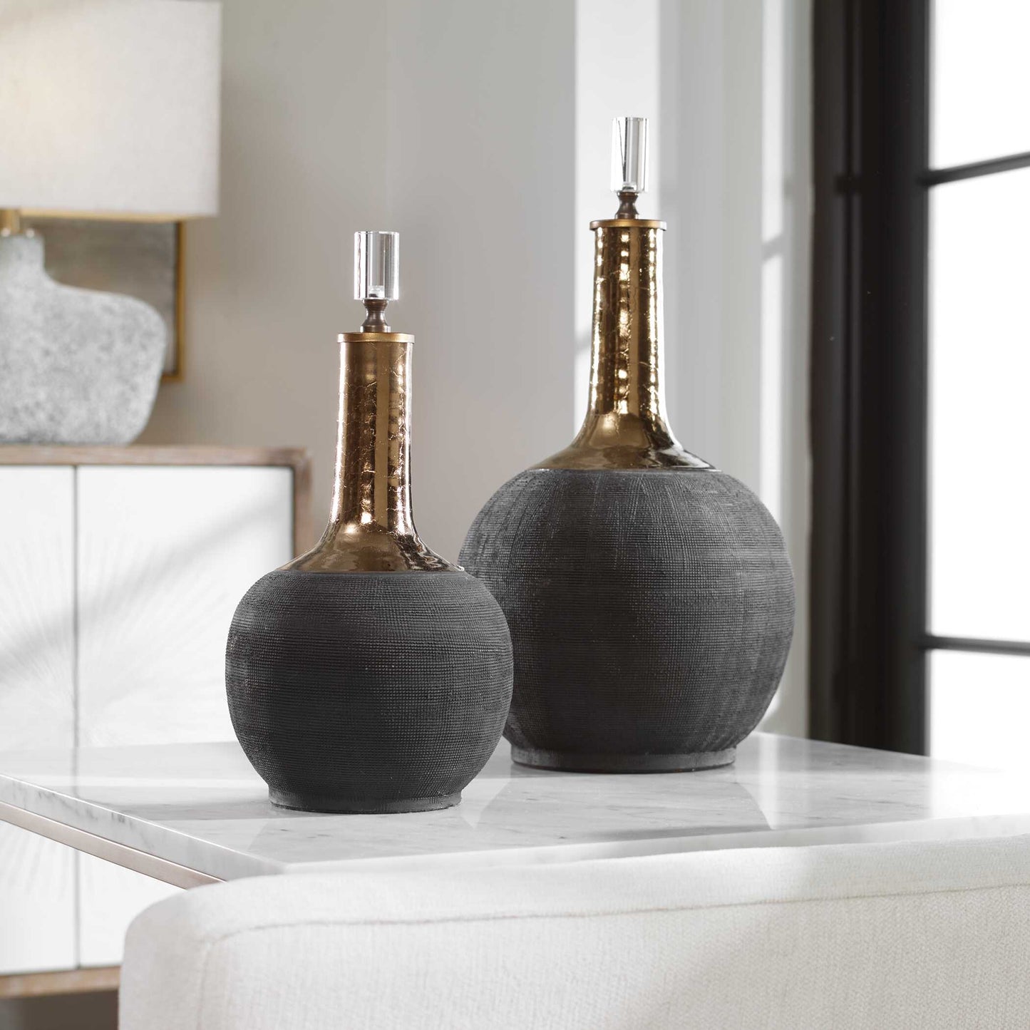 Uttermost Arnav Matte Black Bottles Set/2