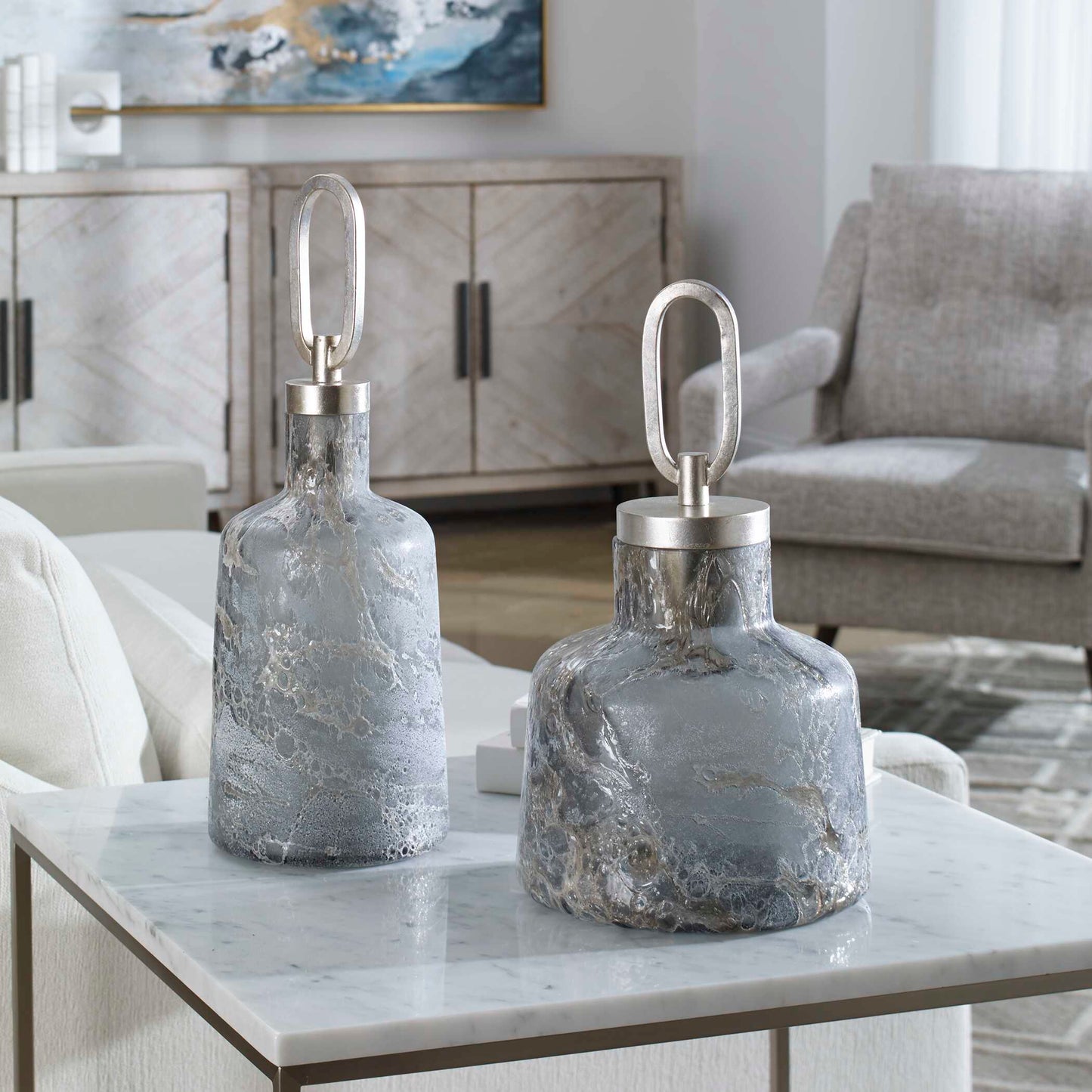 Uttermost Storm Art Glass Bottles Set/2