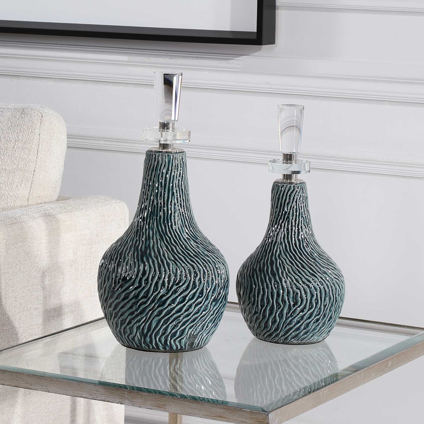 Uttermost Almera Dark Teal Bottles Set/2