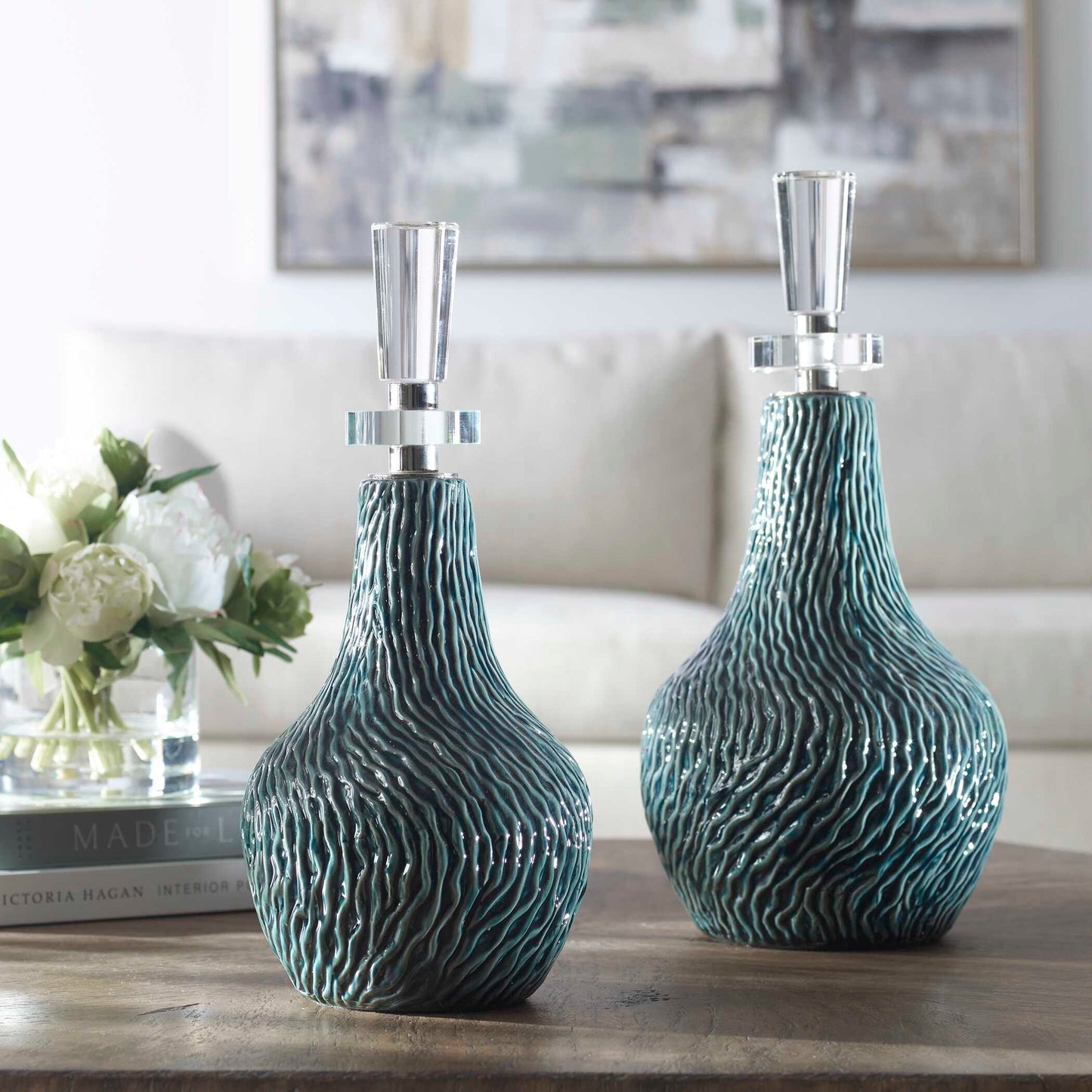 Uttermost Almera Dark Teal Bottles Set/2