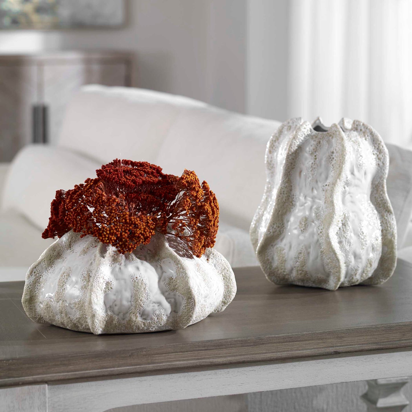 Uttermost Urchin Textured Ivory Vases Set/2