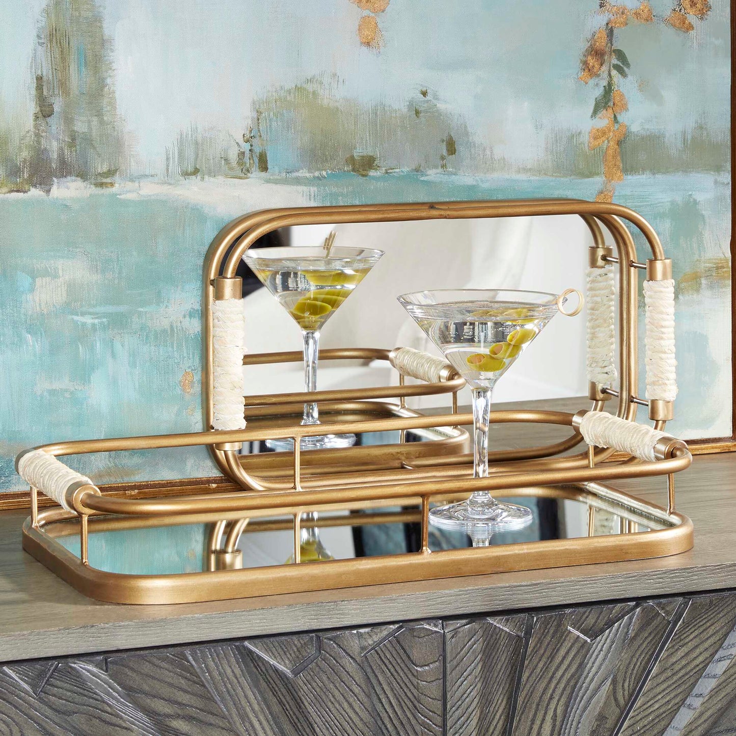 Uttermost Rosea Brushed Gold Trays Set/2